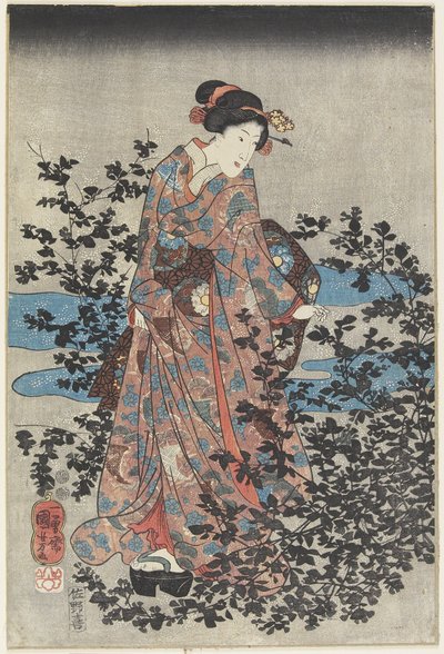 Night Scene with a Beauty and Bush Clovers, 1847-1852 by Utagawa Kuniyoshi